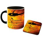 Whats Your Kick Airforce Theme Your Attitude not Your Aptitude Design Black Ceramic Coffee Mug with Coaster 325 ML
