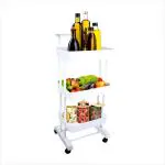 Cipla Plast Kitchen Trolley White High Grade Plastic With Wheels 3 Tier Rack & Shelves 87x40x30 cm