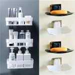 SHOPITECH Bathroom Shelves 3 + Soap Dish 4 With Adhesive Sticker Plastic Wall Shelf Plastic Wall Shelf (Number of Shelves - 7, Multicolor)