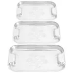 IDEAL PRIME Fancy Stainless Steel Tray Set (3 Pices) With Elegant Laser Print Design | Steel Serving Tray Lemon Platter Serving Dish Small Medium Large Pack Of 3