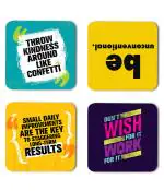 Whats Your Kick Positive Thinking Throw Kindness Around Like Confetti Quotes Printed Set of 4 Coaster With Metal Stand