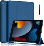 ProElite Smart Case for iPad 10.2 inch 2021 9th/8th/7th Gen [Auto Sleep/Wake Cover] [Pencil Holder] [Soft Flexible Case] Recoil Series - Dark Blue with Stylus Pen