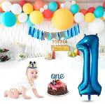 Festiko 1st Birthday Boy Decorations Baby Boy First Birthday Decorations Happy Birthday Banner For Party Supplies (32Inch Blue 1 Number Foil Balloons, 30Pcs Multi Color Latex Balloons)