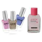 JUICE | 3 NAIL POLISH COMBO 03 (CHARM PINK - 12 / SWEET ORANGE - 24 / CORNFLOWER - 76) & 1 NAIL POLISH REMOVER | WATERPROOF & LONG LASTING | PACK OF 4