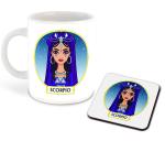 Whats Your Kick Scorpio Girl Cartoon with Star Background Design Printed White Ceramic Coffee Mug and Tea Mug 325ml with coaster