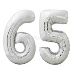 Solid 65 Number Numeric Digit Silver Foil Balloon