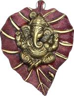 Ryme Red Lord Ganesha On Peepal Leaf Wall Hanging - Patta Ganesh - 14 cm
