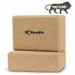 FirstFit Premium Eco Conscious Yoga Block, Natural Cork Heavy Yoga Brick, Wrist Support Wedge, Comfortable Contoured Edges, Exercise Accessories for Women & Men - Pack 2