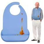 HANNEA Silicone Adult Bibs, Waterproof Adjustable Adult Bib, Large Bib With Leakproof Pocket, Adult Eldly Bib Adult Washable Dining Bibs For Men, Women Eating Cloth For Elderly Seniors And Disabled