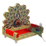 Flypro Wooden Handicraft Laddu Gopal Meenakari Singhasan Peacock Swing Jhula For Pooja Mandir 25.5 X 15.5 X 22.5 cm