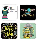 Whats Your Kick Books Reading Today A Reader Tomorrow A Leader Quotes Printed Set of 4 Coaster With Metal Stand