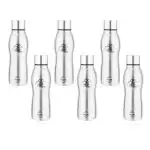 Prabha Swift Flat Bottom Silver Single Wall Stainless Steel Fridge Water Bottle Office College School Kids, 600 ml, Set of 6