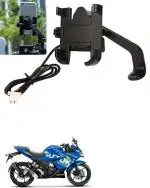 Znee Smart Aluminum bike mobile holder With Charger For Gixxer SF Bike Mobile Holder  (Black)