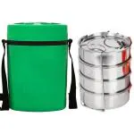 IDEAL PRIME Leak Proof BPA Free Plastic Inner Stainless Steel 4 Compartment Insulated Lunch box 1500 ml Airtight Thermoware Steel 4 Conatiner Tiffin Box For Office/Travel/Employees Pack Of 1