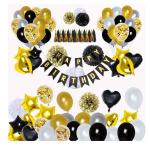 Festiko Black And Gold Party Decorations (90Pcs) Happy Birthday Banner Star Heart Foil Balloons