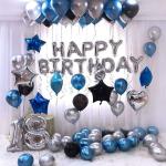 Party Midlinkerz Rubber Solid Silver, Blue and Black Happy Birthday Balloon Decoration Kit (18 Pcs)