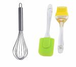 Whinsy Whisk and one Set of Spatula and Oil Silicone Brush- (Multicolour)