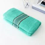 LINEAR Printed Cotton Towel for Bath 300 GSM Bath Towel Quick Drying Bath Towel for Men, Women & Kids Highly Absorbent Towels for Bath Large Size (140x70) (Green)