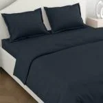 Haus & Kinder 100% Cotton Plain Solid Bedsheet for King Size Bed | 300TC 1 Flat Bedsheet King Size (108 x 108 inches) and 2 Pillow Covers | Bedsheet for Double Bed King Size | Navyblue