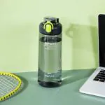 Inditradition Trendy & Stylish Plastic Water Bottle With Flip Cap & Handle | Leakage-proof, 700ml (Transparent, Black)