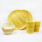 Red Butler Bamboo Fiber Dinner Set - 6-Piece Set | 2X 10-Inch Plates, 2X 4-Inch Bowls & 2X 380ml Glasses | Wooden Design | Natural Bamboo & Corn Powder | Eco-Friendly