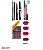 NUNIA Combo of 4in1 red lipstick with 3in1 eyeliner mascara &36h eyeliner &kajal