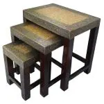 Lucky Art Wood Nesting Stools For Living Room,Brass & Wooden Tables, Wooden Stools | Stool Set Of 3