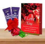 Midiron Lovely Gift for Wife / Girlfriend| Beautiful Chocolate Gift for Valentine’s Day, Birthday, Anniversary |Gift Pack- 2 Dairy Milk Chocolates, Artificial Rose & Greeting Card