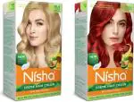 Nisha Permanent Hair color for Women & Men Combo Ultra Blonde (150g) + Flame Red (150g) 100% Grey Coverage Ultra Deep Shine Long Lasting Hair Colour (Pack OF 2)