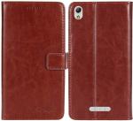 Lejaao Gionee P5W Brown Leather Flip Cover