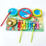 MontyMaestro Toys - Wooden Playing Drums and Zither in One Wooden Musical Toy_ Drum Set with Xylophone Musical Toy Set for Babies and Toddler