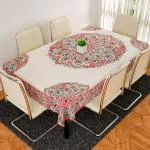 Kuber Industries Dining Table Cover | Jute Fabric Table Protector Cover | Gola Flower Print Dinning Table Cloth for Tabletop Decoration | 60x90 Inch | Cream & Maroon