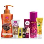 VI-JOHN Women Best Body Kit (Feather Touch Hair Removal Sandal40g, Fast Glow Cream 50g, Body Lotion Cocoa Butter 250ml Archies Perfume Body Spary Petals 150ml, Kajal Black 2.5g and Saffron Face Wash Lemon) (Pack of 6)