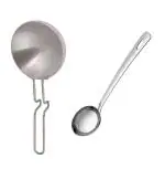 Urban Buy Aluminium Tadka Pan With Stainless Steel Pure SS Chamcha Spoons and Multicolour, Pack of 2