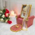 Tickle Cart Guruji Darbar Includes Singhasan with Guruji Swaroop, Charan Paduka and Gold Plated Butterfly on mat | Shukrana Blessings | Imported Wood | Premium Fabric