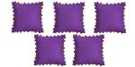 Lushomes Purple Sofa Cushion Cover Online with Colorful Pom Pom (Pack of 5 Pcs, 24 x 24 inches)