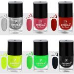Perpaa Silver, Light Pink, Deep Red, Neon, Light Green, Black Nail Polish (Pack Of 6)