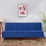 SOLISPRIMUS-COMFORT FOR ALL Fully Upholstered 3 Seater Single Solid Wood Fold Out Sofa Sectional Bed - Blue