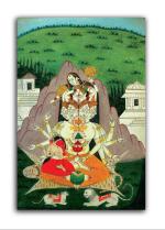 Tamatina Multicolor Unframed Shiva Mahakal Classic Indian Miniature Art Canvas Painting - 24X16 Inch