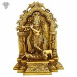Kalakrithi Religious Brass Beautiful Lord Krishna Statue with Arch 50.8 x 35.6 cm