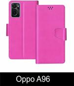 Sbms Oppo A96 Pink Artificial Leather Shock Proof Flip Cover