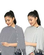 nene Breastfeeding Multi Purpose Scarf The Jersey Cotton Nursing Shawl, Breathable Breastfeeding Cover- Pack of 2 Large Size 180cmX55cm (Navy-Grey)