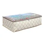 DUGRAJ INDUSTRIES Lehenga Cover | Non-Woven Gown Cover | Leaf Bow Pattern Garment Cover | Salwar Suit Cover with Top Transparent | Large | Cream Color | Pack of 1