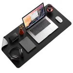 Aropana Vegan Leather Desk Pad, Mouse Pad, Office Desk Mat, Desk Blotter, Laptop Protector, Waterproof Desk Writing Pad Edge-Stitched 2022 Upgraded Version(Black/Grey, 27.6