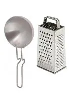First Front Aluminium Tadka Pan With Stainless Steel 4 in 1 Grater and (Multicolour, Pack of 2)