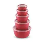 Flair Milano Mix Containers Set of 5 Pcs (300 ML, 500 ML, 920 ML, 1520 ML, 2600 ML) Maroon Color