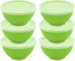 Jaycee Microwave Safe And BPA Free Green Virgin Plastic Multipurpose Bowl With Lid - 300 Ml (Pack Of 6)