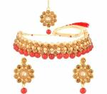 Gyaan Jewels Handmade Gold Plated Brass Necklace, Earring and Maang Tikka Set White (Women, Girls) (Pack of 1) Free Size