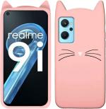 Xykos Pink Rubber Silicon Meow Cat Kitty Mobile Back Case Cover for Realme 9i