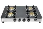 Sunflame Pride 4 Burners Gas Stove with Toughened Glass Top, Stainless Steel Body (Silver, Black)